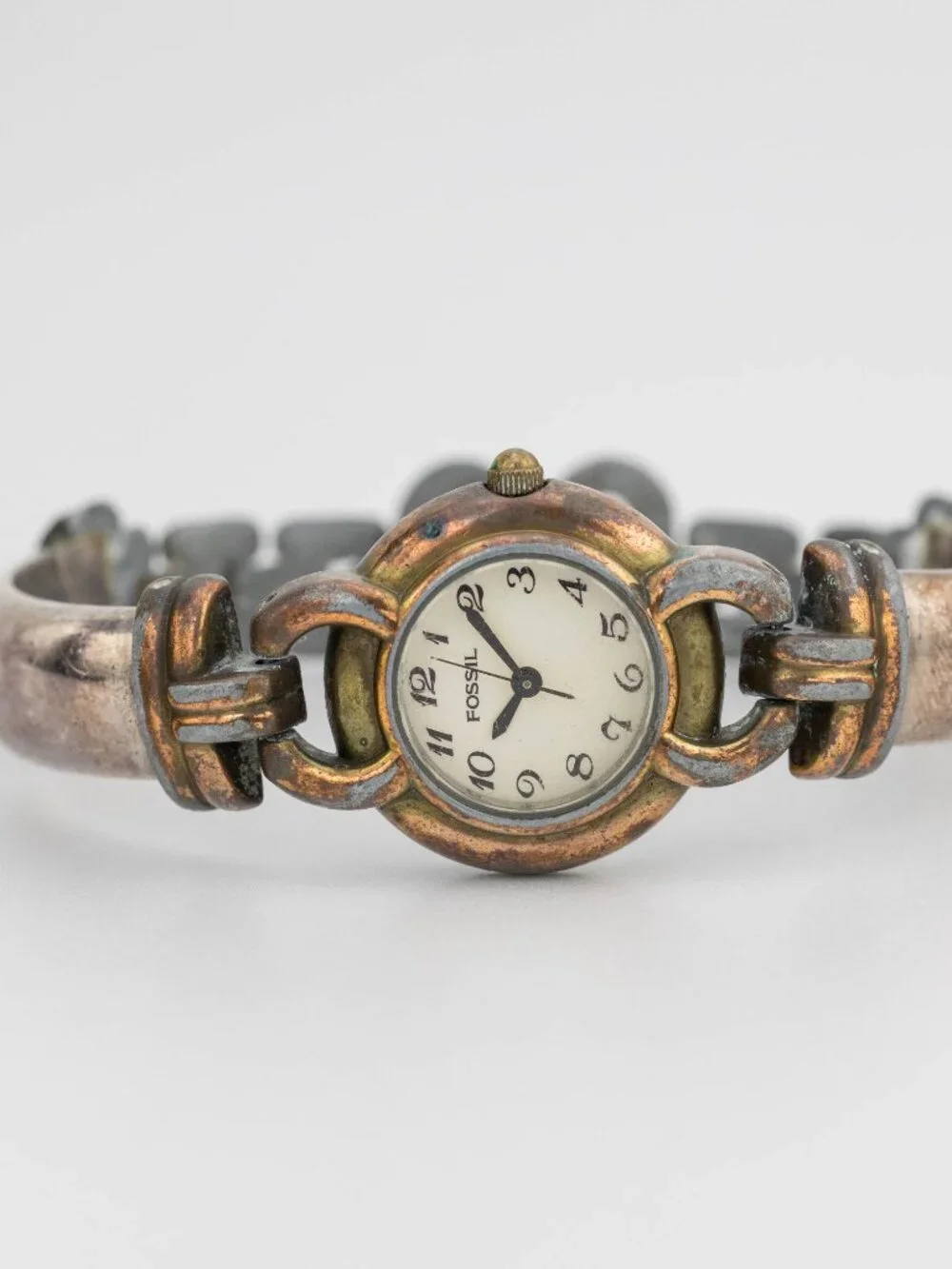 FOSSIL EC-8774 Vintage Brass Tone Chain Quartz Analog Women's Watch New Battery